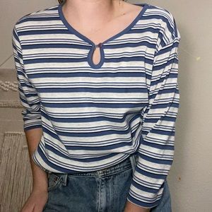 Blue and gray stripped 3/4 sleeve shirt